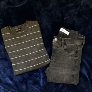 Theory Grey Striped Crewneck Sweater